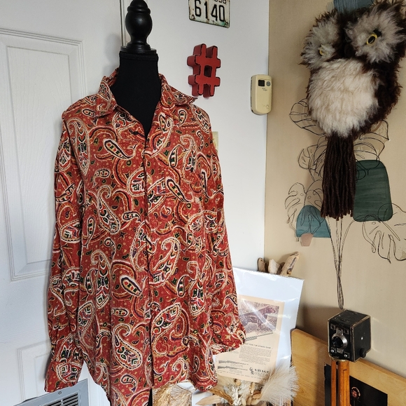 Silk fall colored paisley print blouse XL - Picture 3 of 5